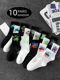 Polyester Elastane Mens Graffiti Crew Socks 10 Pairs