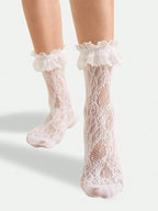 Polyester Elastane Floral Lace Ankle Socks