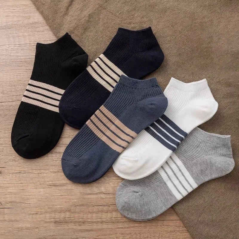 5 Pair Polyester Elastane Striped Ankle Socks for Men - 1