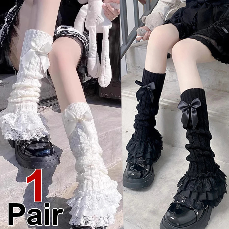Polyester Elastane Bow Lolita Leg Warmers - 1