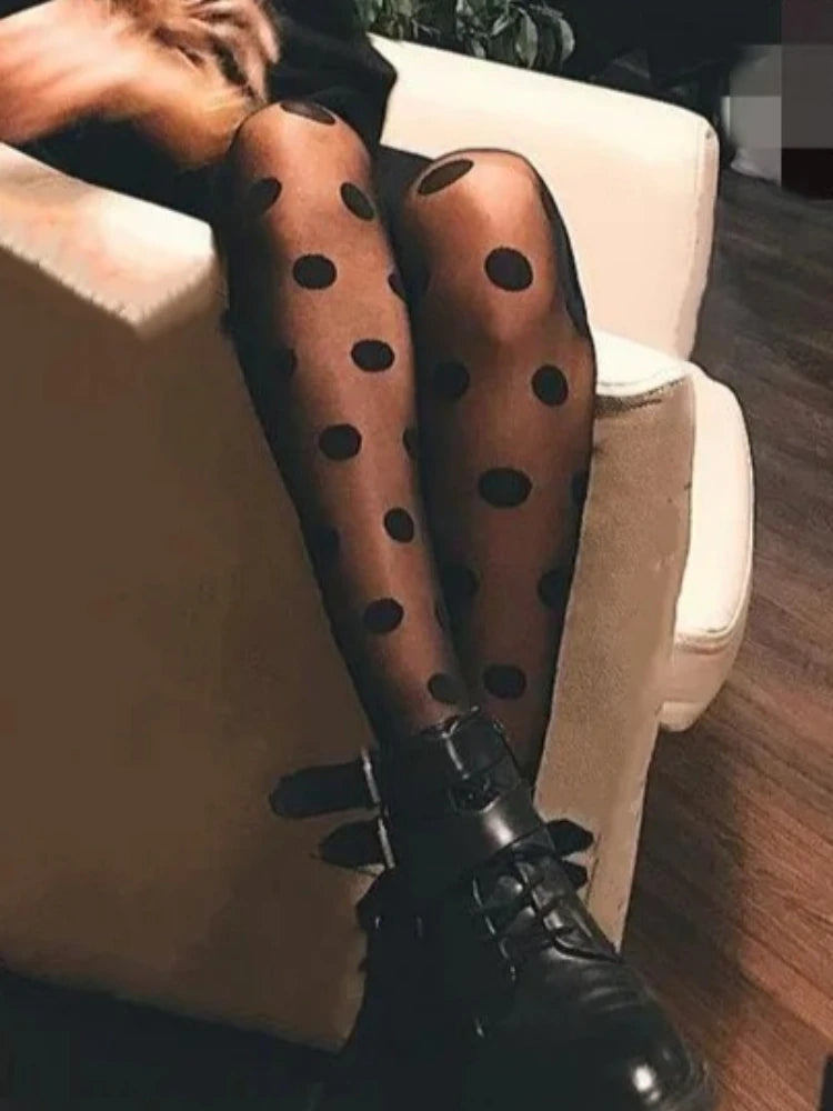 Polka Dot Nylon Tights Womens Sheer Patterned Pantyhose