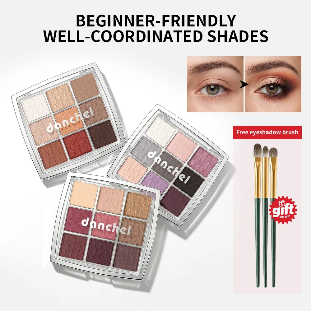 9 Color Powder Eyeshadow Palette with Makeup Brush
