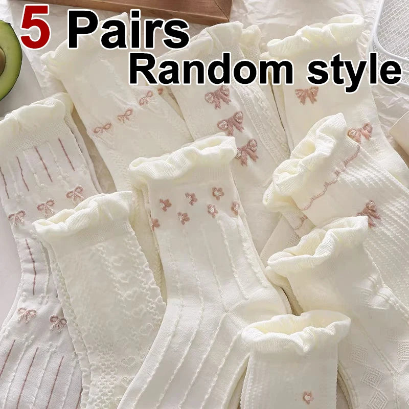 Polyester Elastane Floral Pattern Lolita Style Mid Tube Socks
