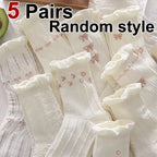 Polyester Elastane Floral Pattern Lolita Style Mid Tube Socks