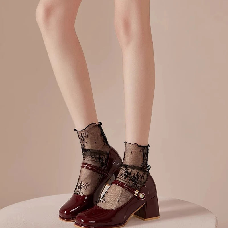Floral Lace Sheer Mesh Ankle Socks - 5