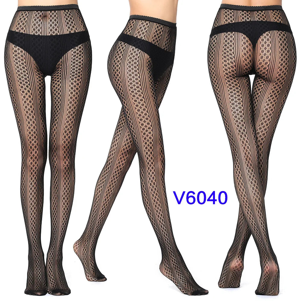 Nylon Spandex Jacquard Patterned Fishnet Pantyhose Tights