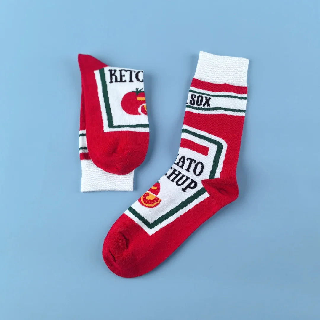 Cotton Blend Tomato Ketchup Print Crew Socks - 11