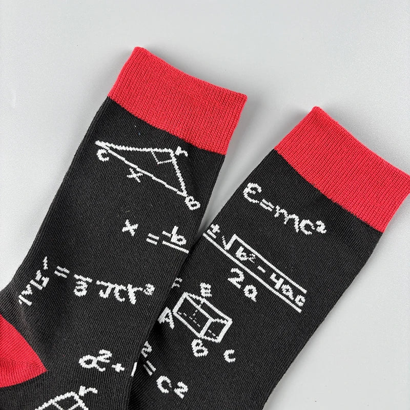 Polyester Elastane Math Formula Print Casual Mid Calf Socks