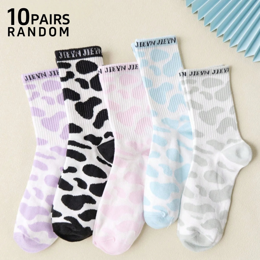 Polyester Elastane Cow Print Crew Socks