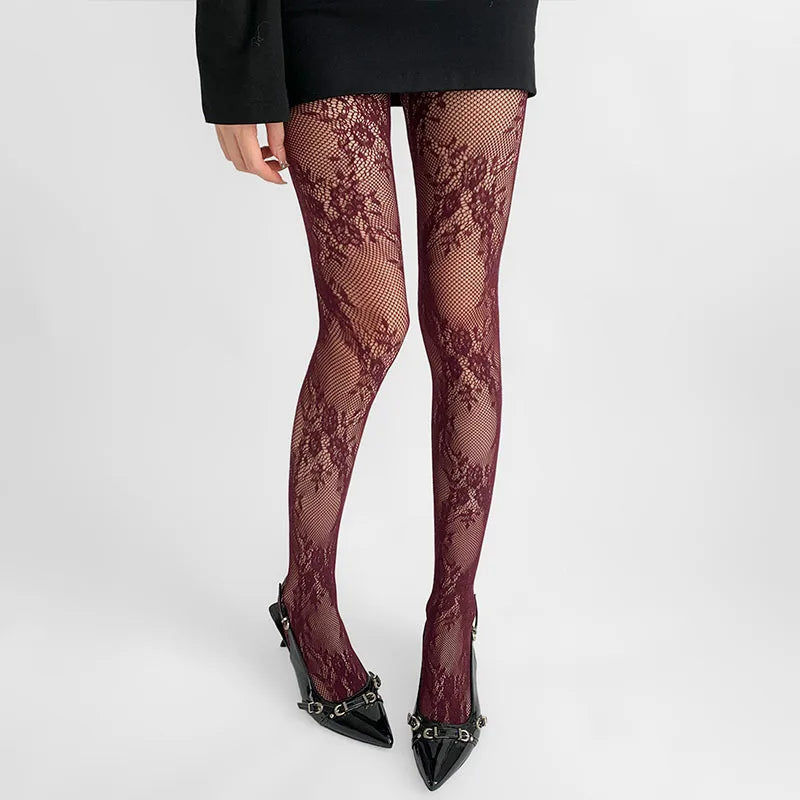 Floral Lace Mesh Pantyhose Women Nylon Tights