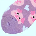 Polyester Elastane Cartoon Pig Crew Socks