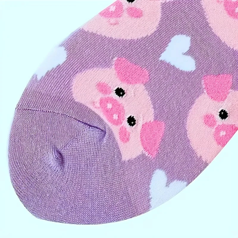 Polyester Elastane Cartoon Pig Crew Socks