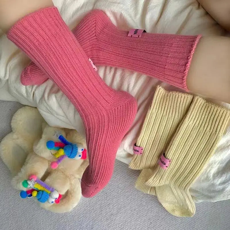 Thick Cotton Knit Mid Tube Crew Socks
