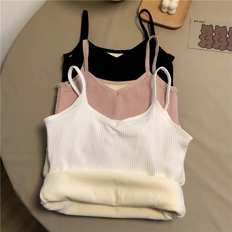 Nylon Fleece Lined Thermal Camisole Tank Top - 3
