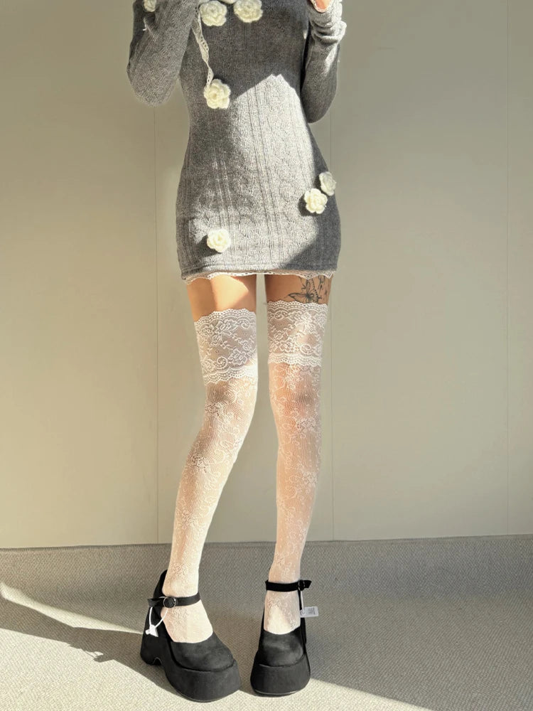 Lace Mesh Thigh High Stockings