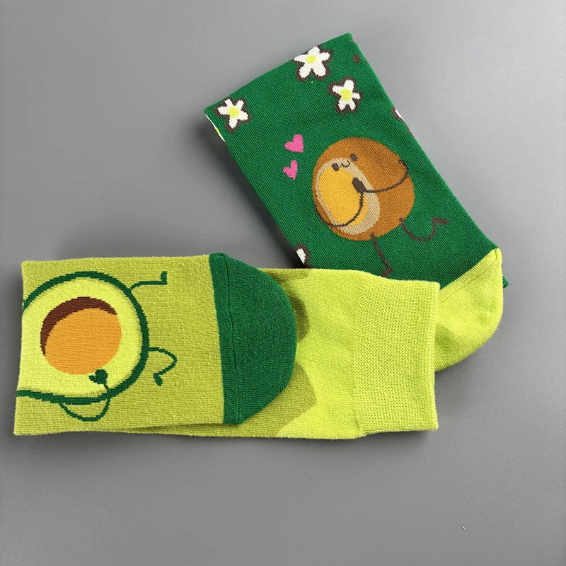 Cotton Blend Avocado Print Mid Calf Casual Socks - 3