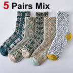 Cotton Blend Floral Mid Tube Socks