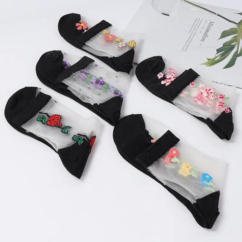 Floral Print Mid Tube Polyester Blend Socks