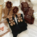 Polyester Elastane Cartoon Bear Pattern Mid Tube Socks 3 Pairs
