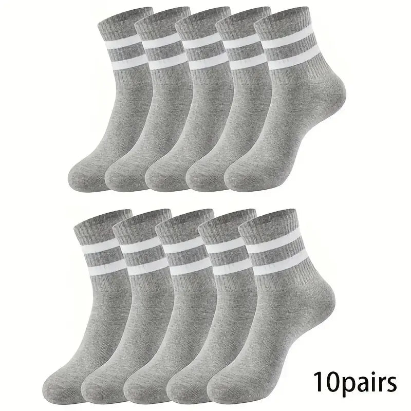 Polyester Blend Striped Mid Tube Mens Casual Crew Socks