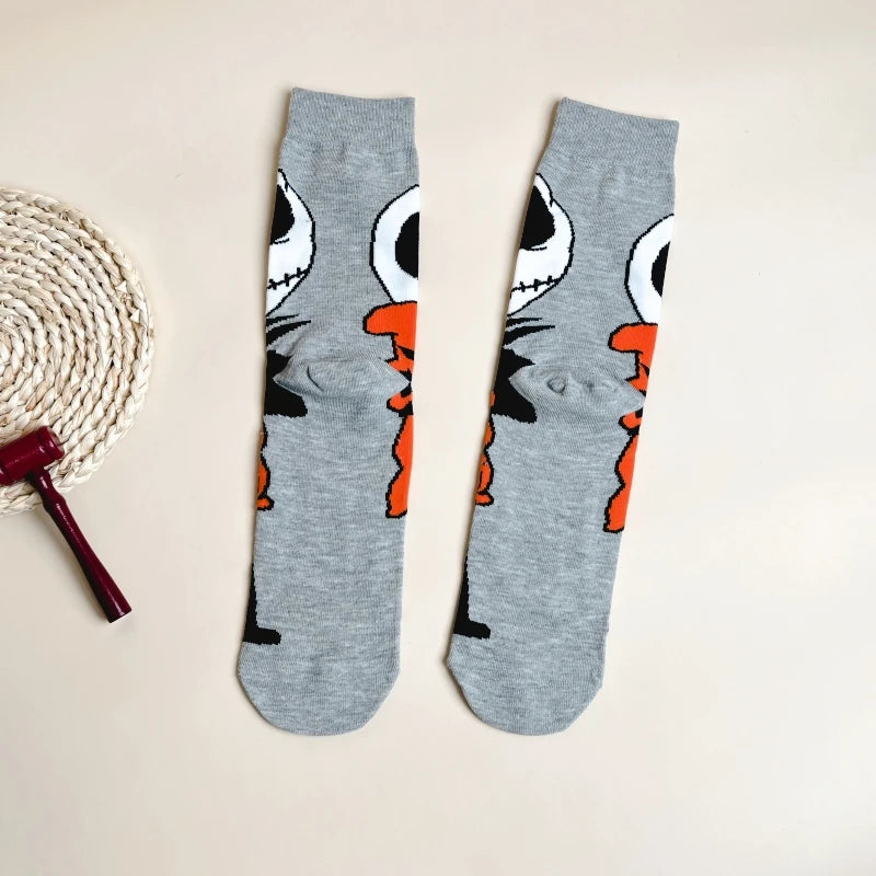 Halloween Skull Print Unisex Knit Mid Calf Socks - 4