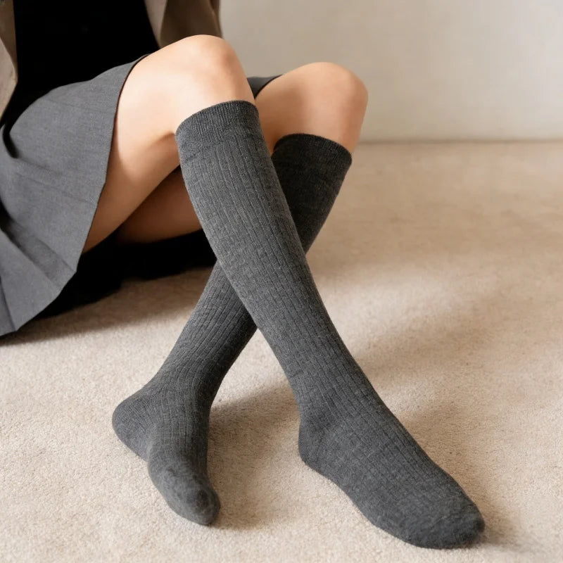 Polyester Elastane Vertical Texture Calf Socks