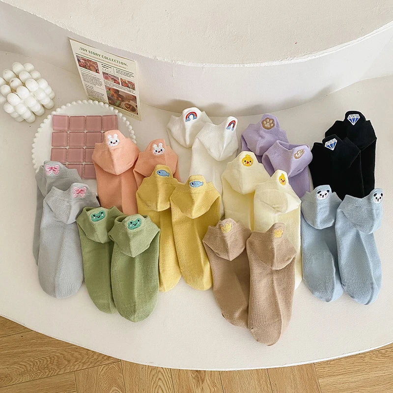 Cotton Embroidered Animal Crew Socks