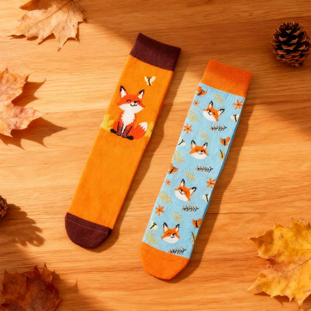 Cotton Blend Cartoon Fox Mid Calf Socks