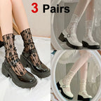3 Pairs Floral Lace Women Casual Crew Socks