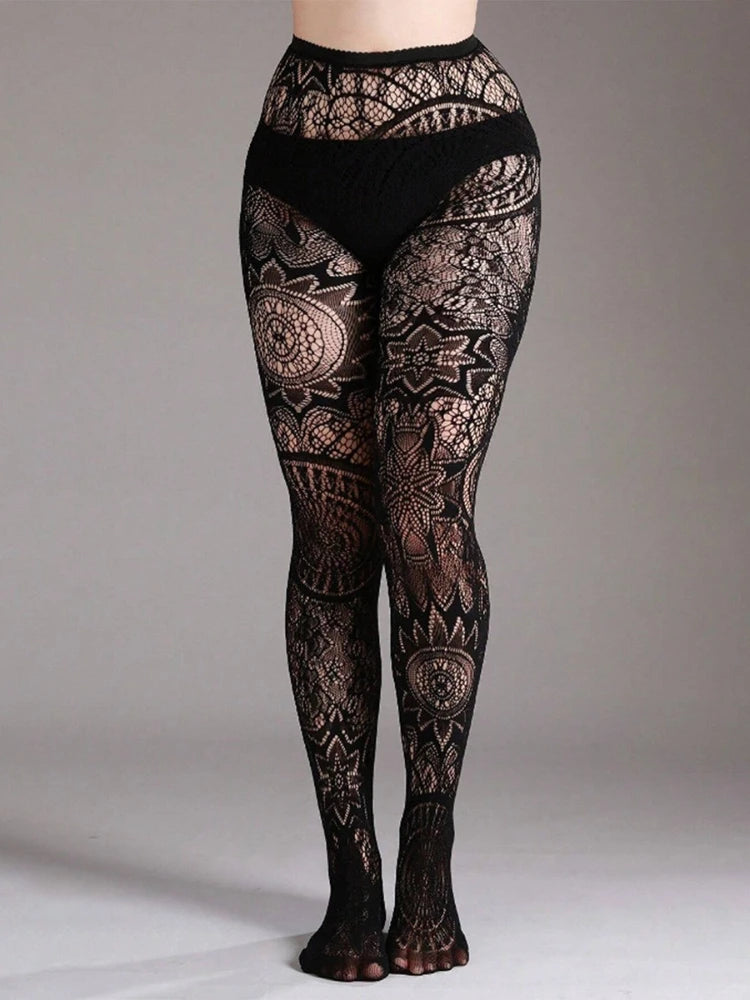 Floral Nylon Patterned Tights for Women - 5
