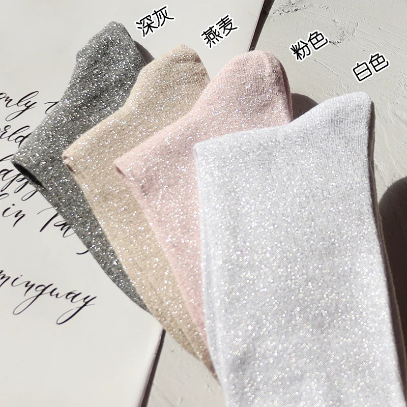 Metallic Knit Women Casual Socks