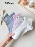 Polyester Elastane Women Low Tube Ankle Socks 5 Pack