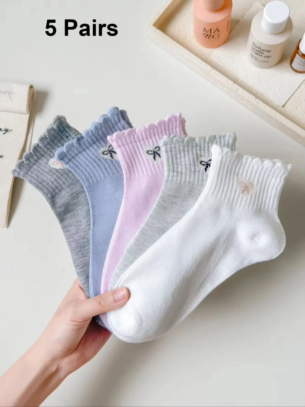 Polyester Elastane Women Low Tube Ankle Socks 5 Pack