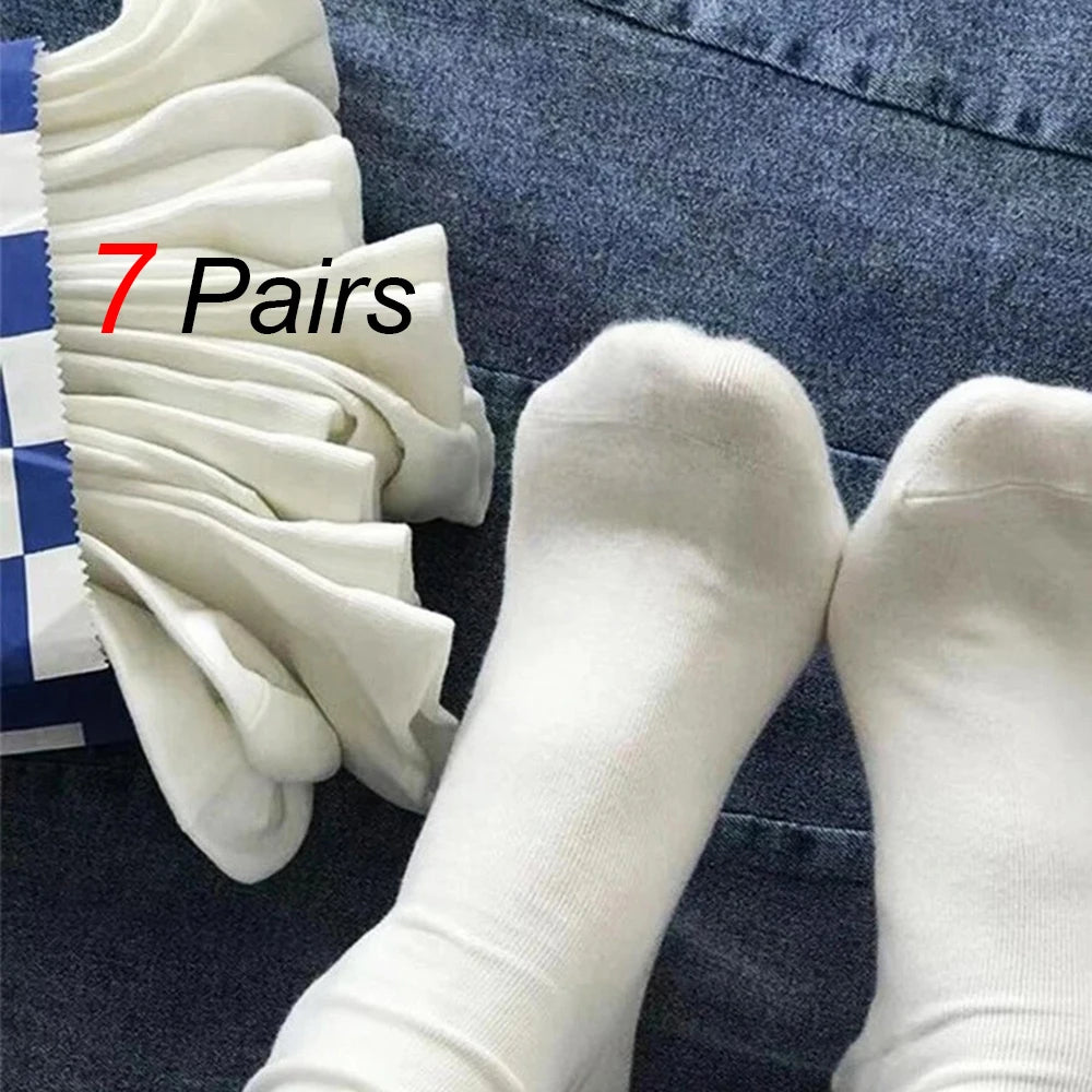 7 Pairs Womens Polyester Spandex Mid Tube Casual Socks