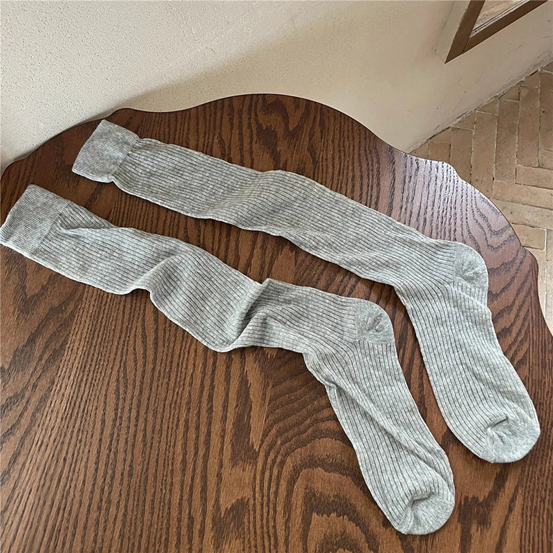 Cotton Blend Breathable Vertical Striped Long Socks For Women