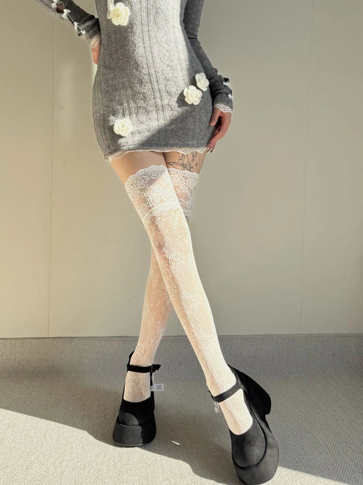 Lace Fishnet Thigh High Stockings