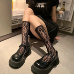 Women Nylon Floral Lace Mid Calf Socks