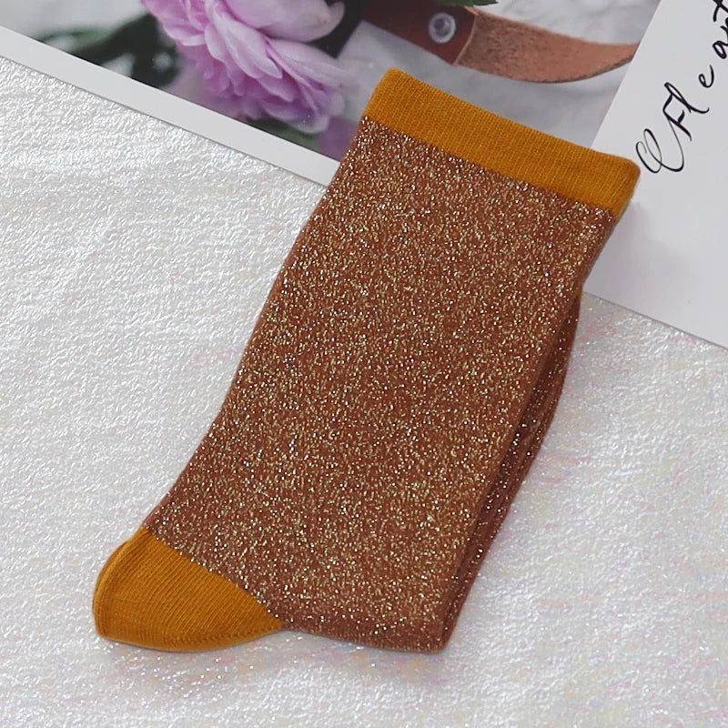 Cotton Blend Glitter Knit Women Casual Crew Socks