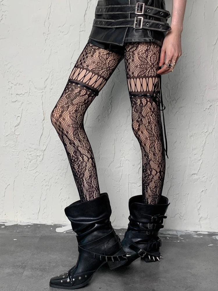 Nylon Bowknot Mesh Hollowed Out Pantyhose