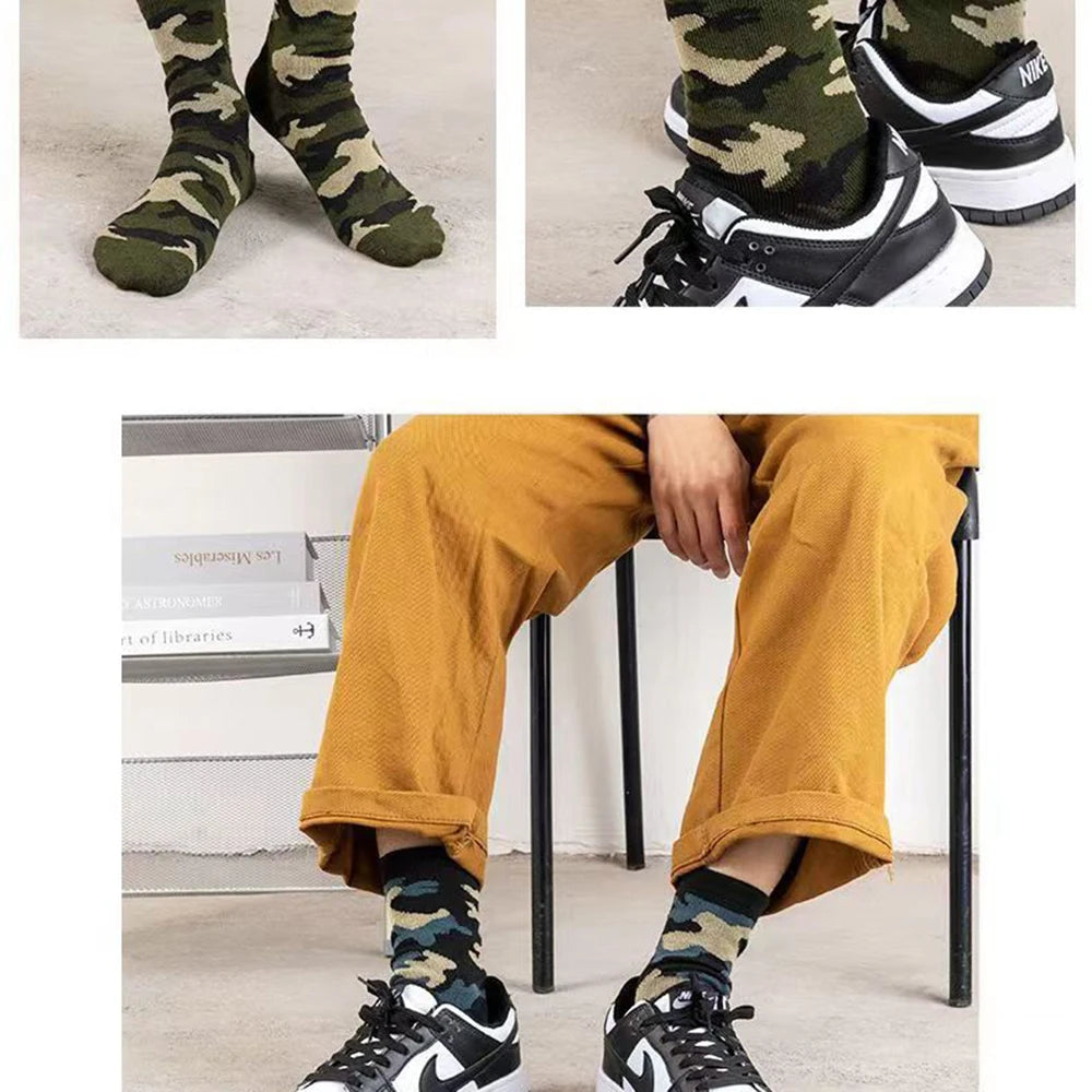 Polyester Elastane Camouflage Crew Socks