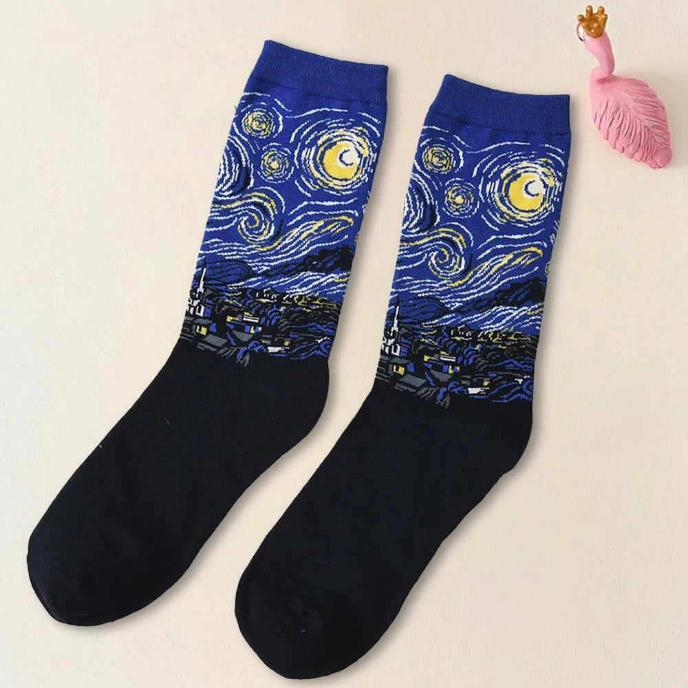 Cotton Blend Crew Socks Casual Printed Footwear - 7