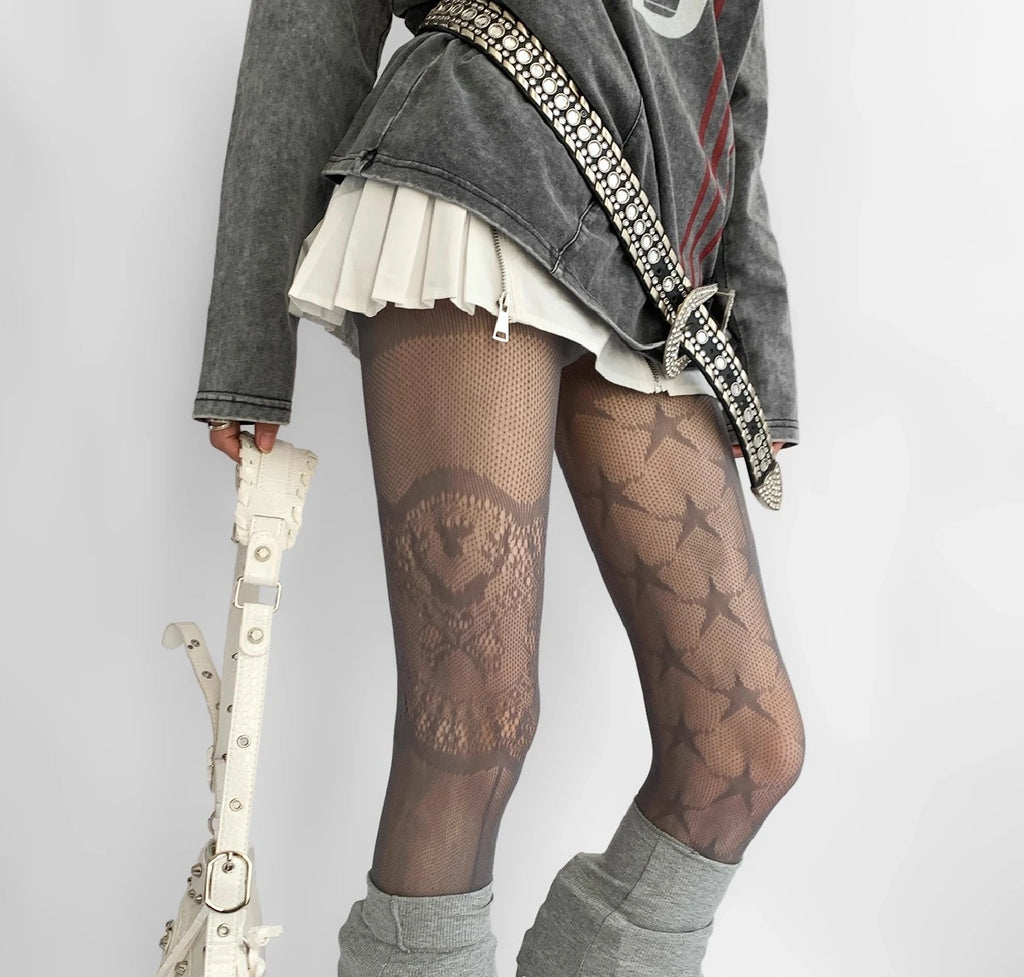 Nylon Lace Star Pattern Pantyhose Mesh Tights