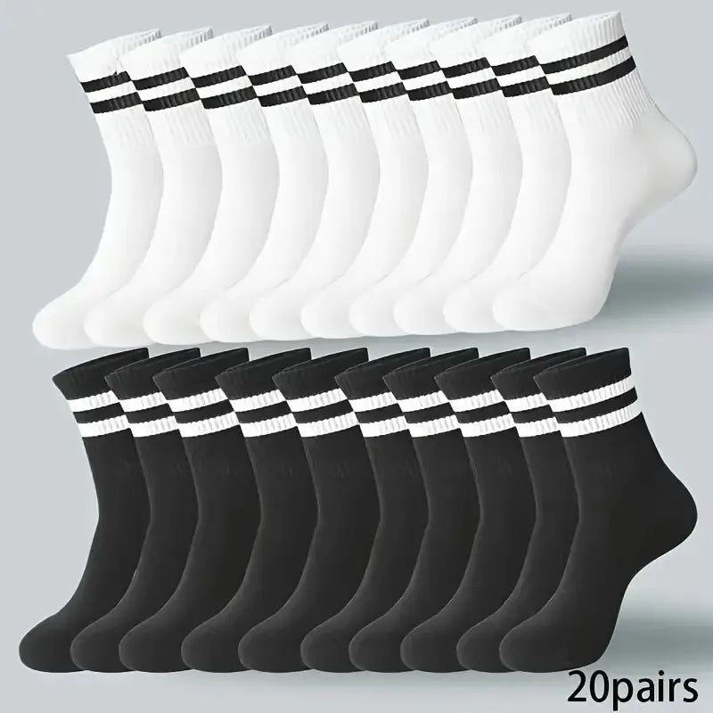 Polyester Blend Striped Mid Tube Mens Casual Crew Socks - 15