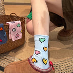 Polyester Elastane Heart Pattern Women Casual Crew Socks 5 Pairs