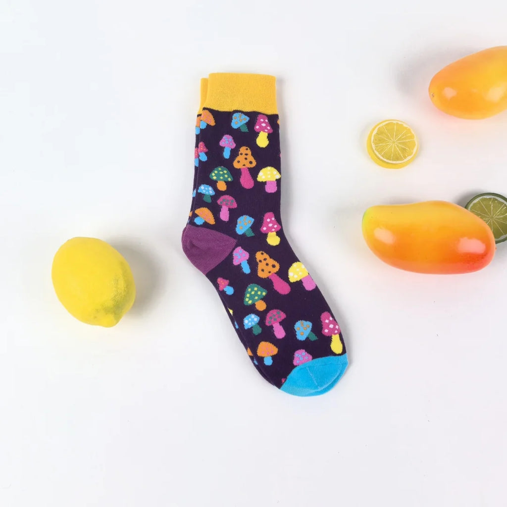 Cotton Mushroom Print Mid Calf Casual Socks