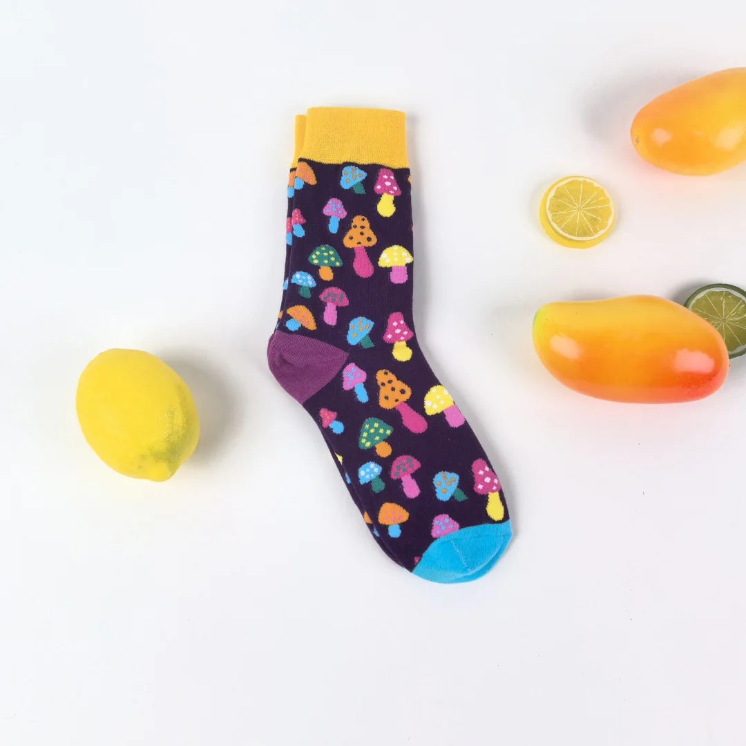 Cotton Mushroom Print Mid Calf Casual Socks