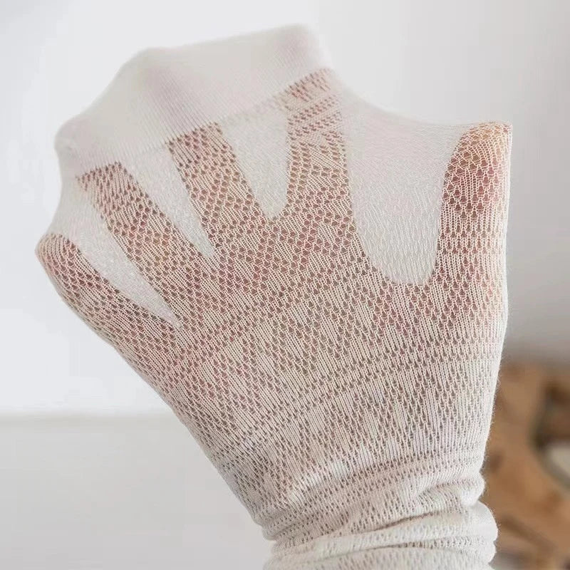 Polyester Elastane Sheer Lace Mesh Crew Socks - 3