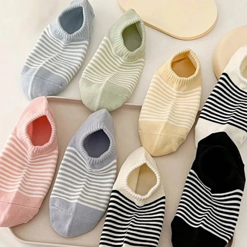 Polyester Elastane Striped Low Cut Casual Socks