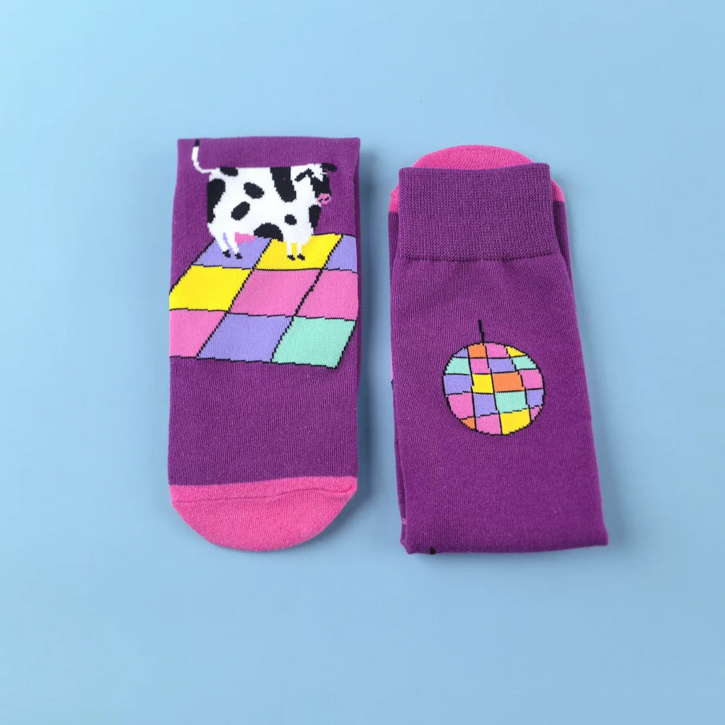 Cotton Blend Cow Pattern Mid Calf Socks