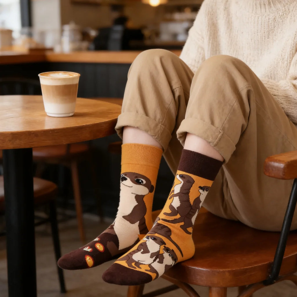 Cotton Blend Mid Calf Weasel Pattern Unisex Casual Socks